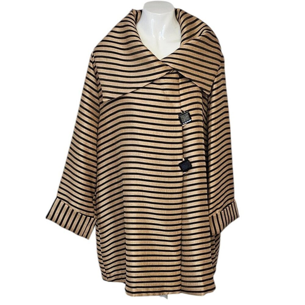 IC By Connie K Womens Black, Gold Metallic, Striped, Statement Button Jacket, XL